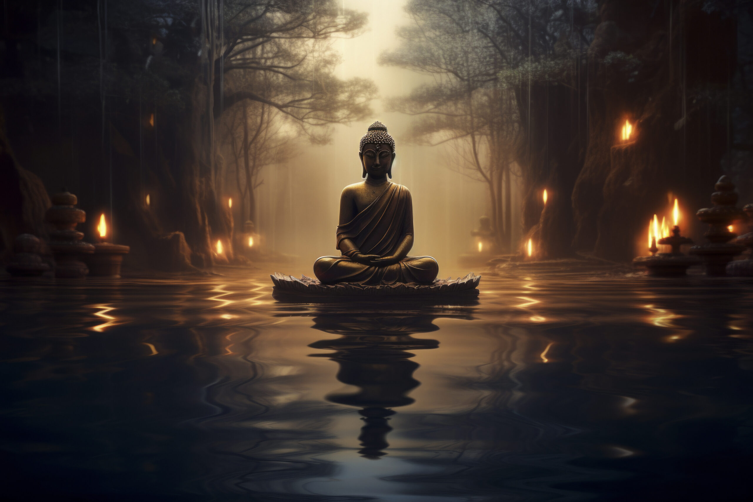 3d Rendering Buddah Statue Candles Scaled